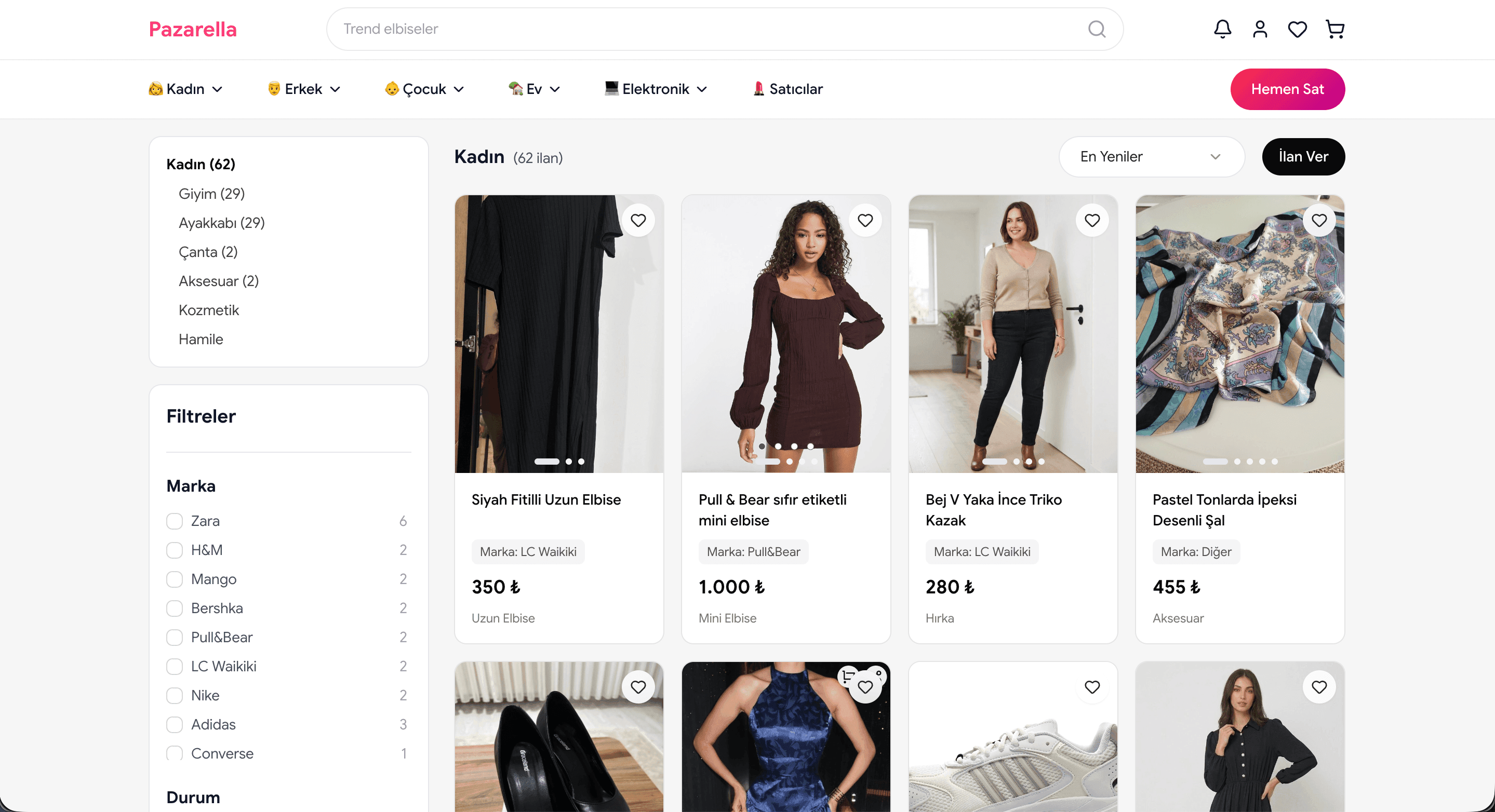 Pazarella category page and filters