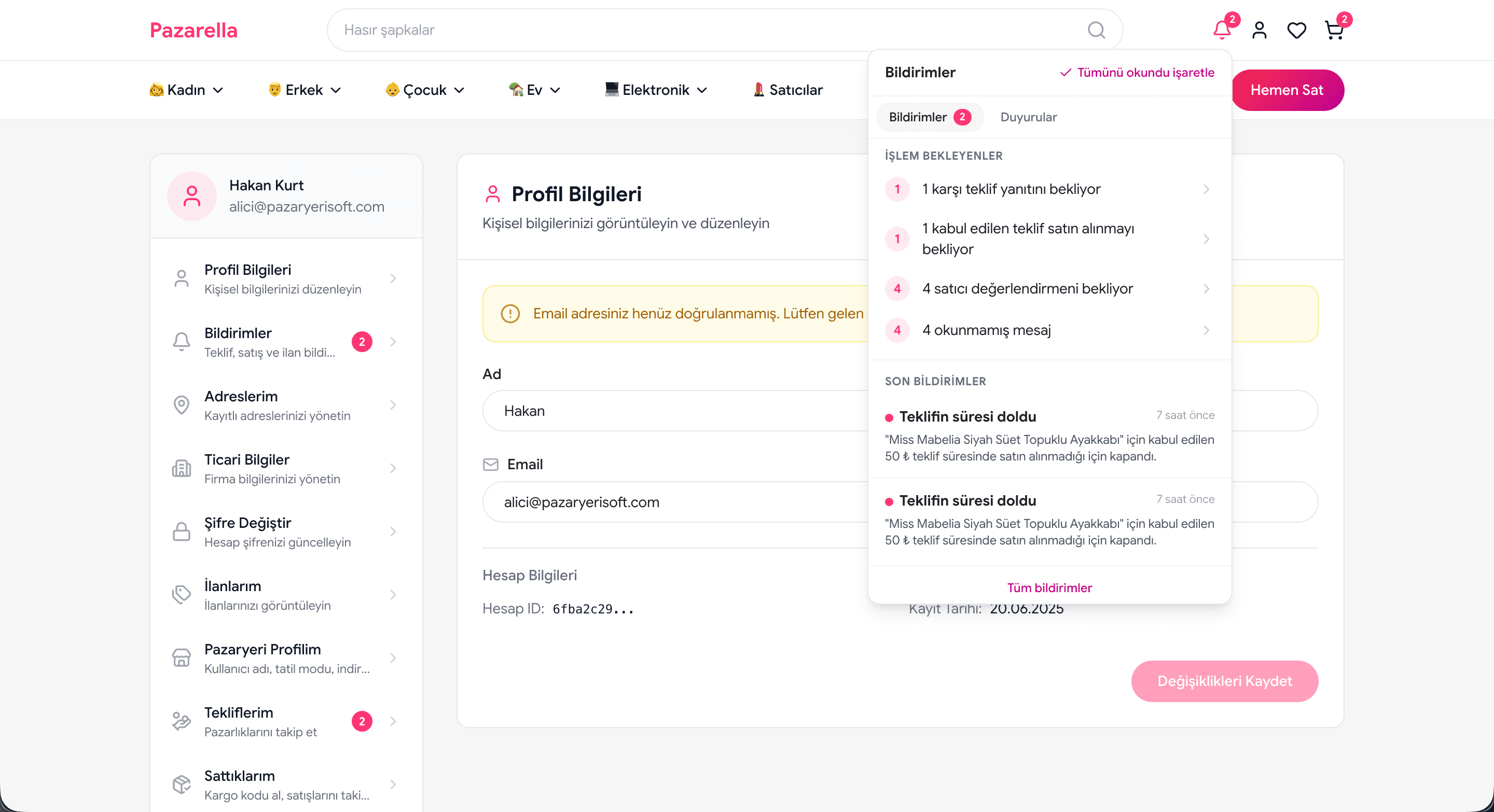 Pazarella notification panel
